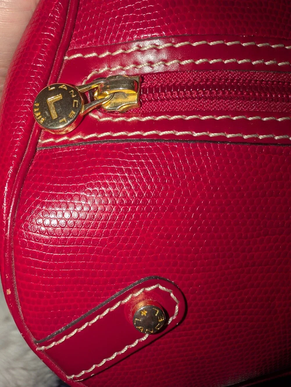 💄✨VEUC RARE Auth Lancel Lizard Skin Selleria Hobo Red Shoulder Bag